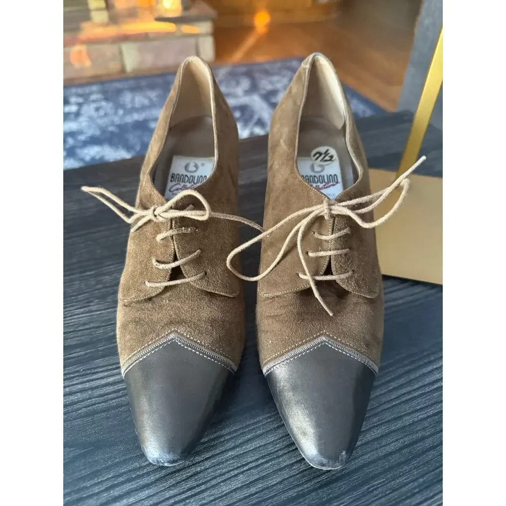 Vintage Bandolino Collection Brown Suede and Leather Tie Up Heels Sz. 7.5